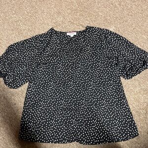 Andree Black and White Dotted Short Sleeve Top